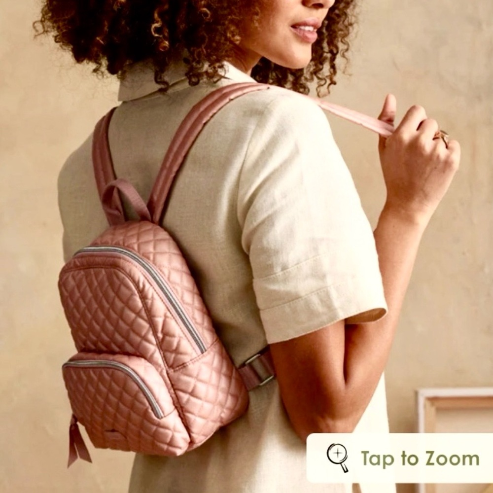 NWT $85 Vera Bradley Pearlized Quilted Padded Straps Mini Backpack Rose Gold